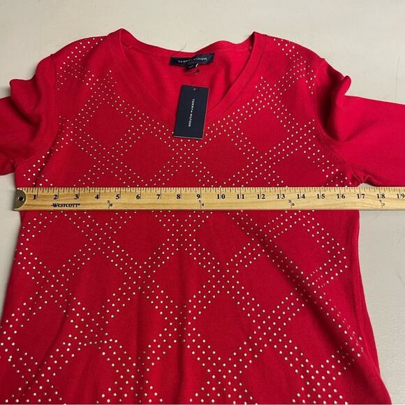 Tommy Hilfiger red long sleeve with gold studded sweater size Medium - Picture 11 of 12